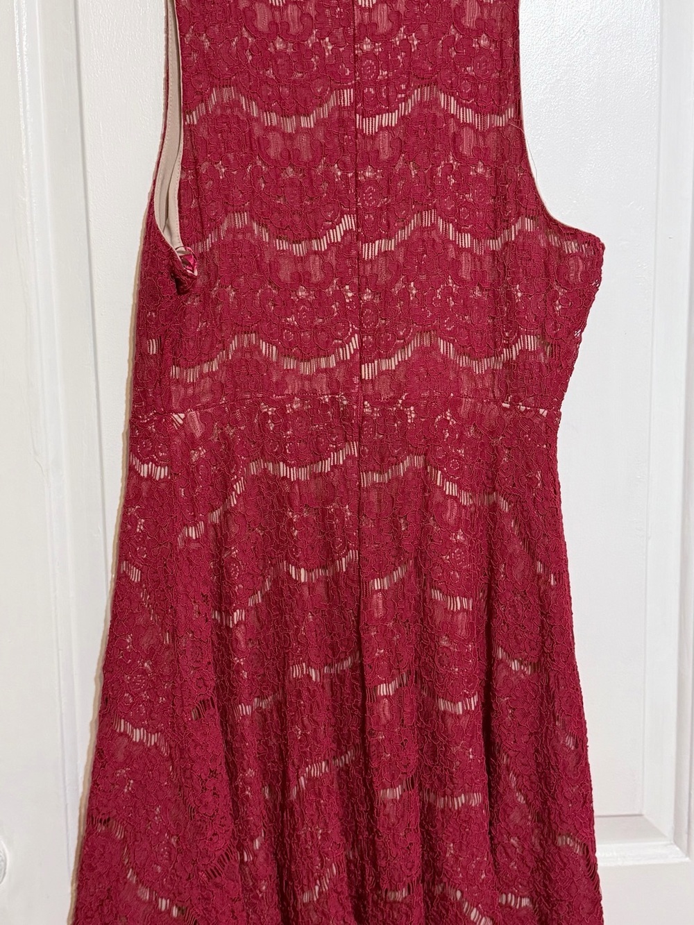 Burgundy Lace Fit & Flare Dress Sleeveless Cocktail Wedding Guest Women’s large - Picture 5 of 8